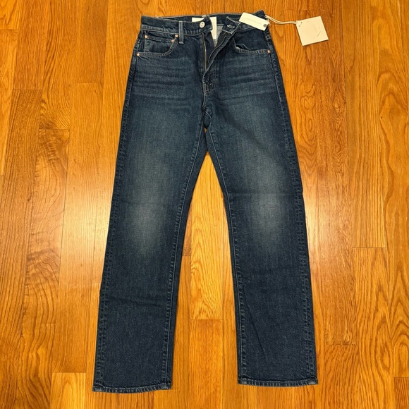 Mother Blue Ditcher Zip Hover High Rise Straight Leg Denim Jeans 23 - Picture 5 of 13